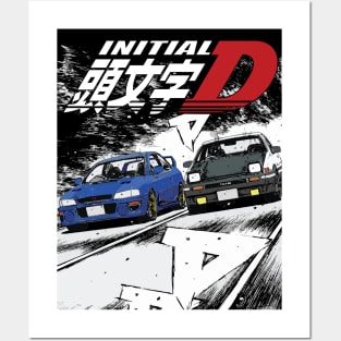 Takumi Fujiwara 86 vs Bunta Fujiwara Sti Drift Car Battle Posters and Art